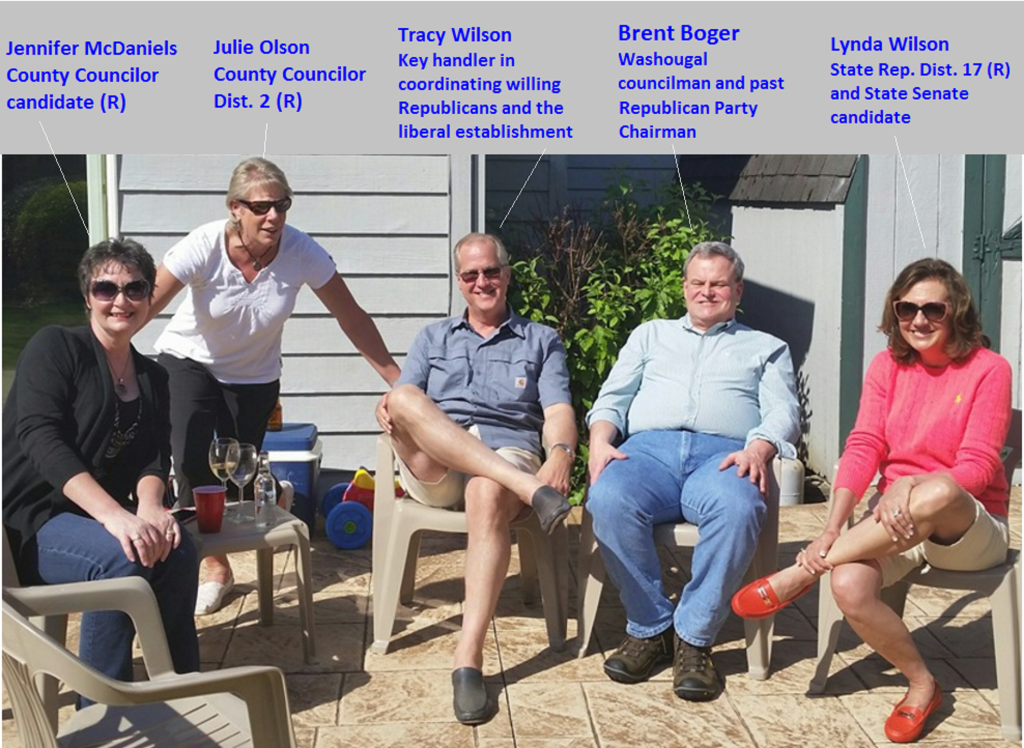 Local Republicans who are in overt collusion with Clark County liberal establishment to reclaim power for the establishment. Photo taken at at the home of liberal Columbian editor Lou Brancaccio.